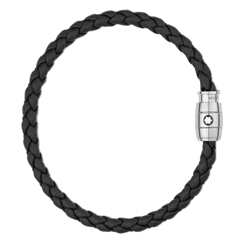 Montblanc Bracelet – Black Leather with Steel 3 Rings Clasp