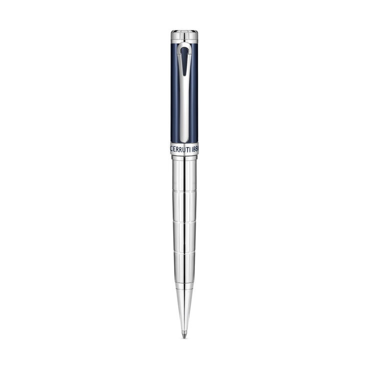 Cerruti 1881 Silver and Blue Ballpoint Pen with Line Design