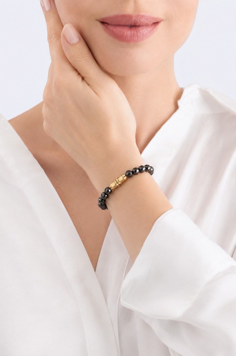 Police women gold bracelet with black beads 
