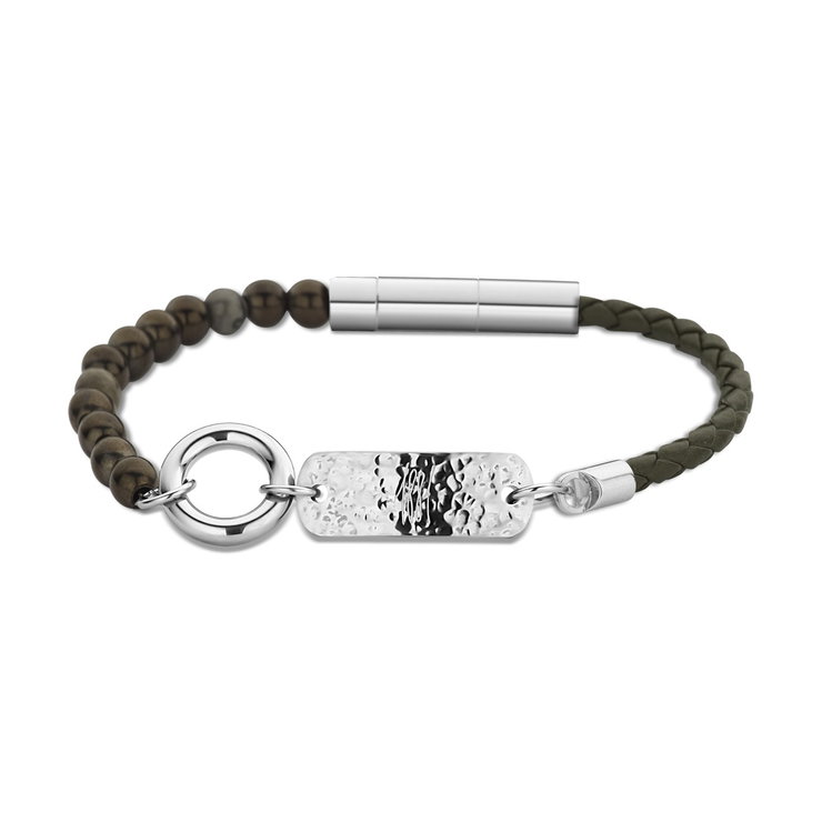Cerruti 1881 DUAS bracelet for men silver , Brown leather