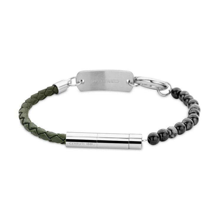 Cerruti 1881 DUAS bracelet for men silver , Brown leather
