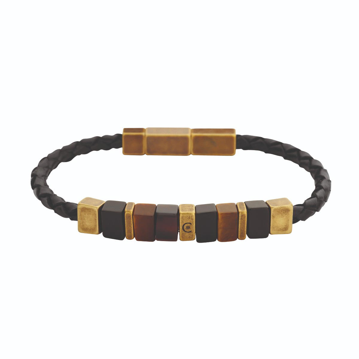 Cerruti 1881 Men’s Leather Bracelet with Tiger Eye - Black Beads