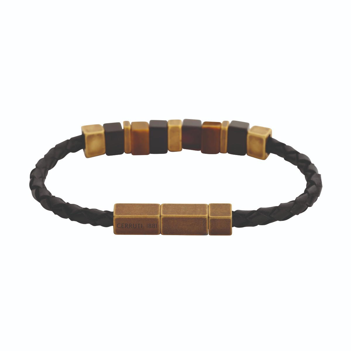 Cerruti 1881 Men’s Leather Bracelet with Tiger Eye - Black Beads