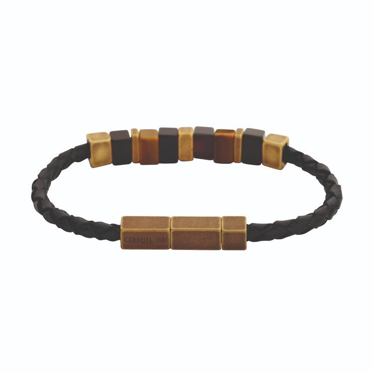 Cerruti 1881 Men’s Leather Bracelet with Tiger Eye - Black Beads
