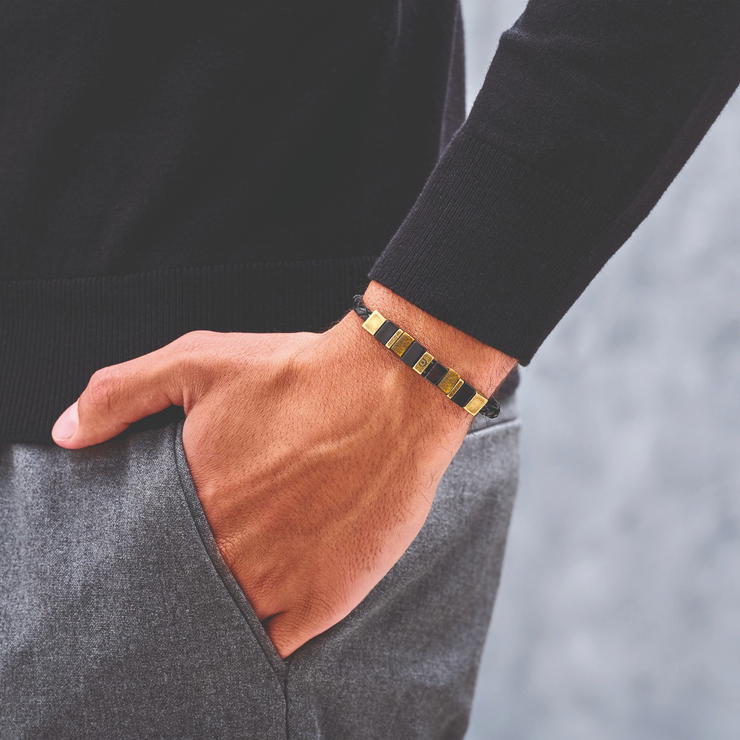 Cerruti 1881 Men’s Leather Bracelet with Tiger Eye - Black Beads