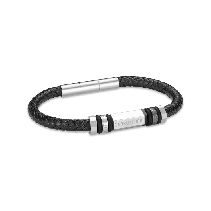Cerruti 1881 Men's Braided Leather Bracelet - Black