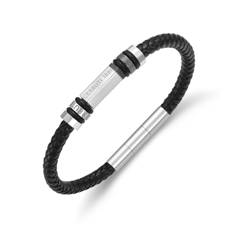 Cerruti 1881 Men's Braided Leather Bracelet - Black