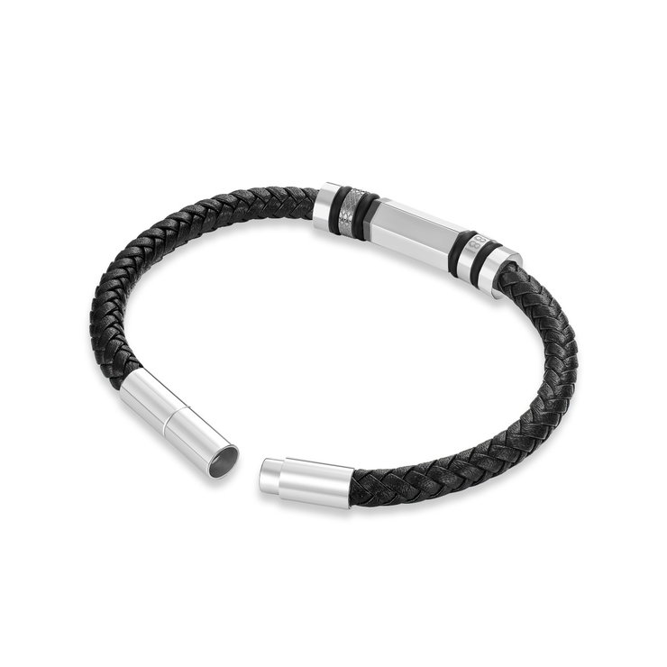 Cerruti 1881 Men's Braided Leather Bracelet - Black