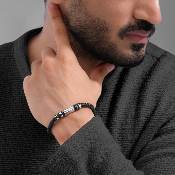 Cerruti 1881 Men's Braided Leather Bracelet - Black