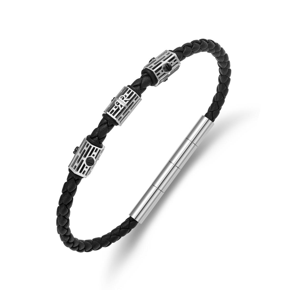 Cerruti 1881 Men's Black Bracelet Braided Leather 
