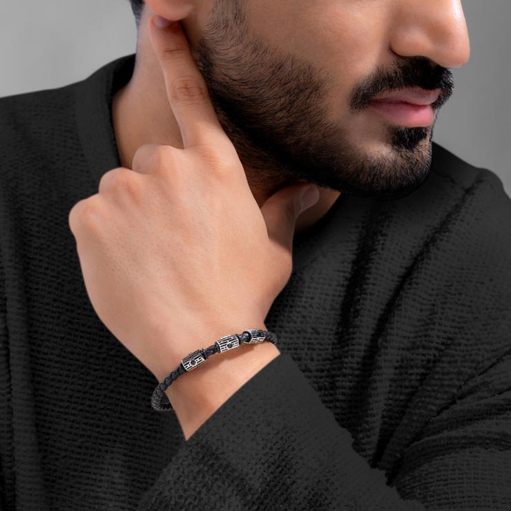 Cerruti 1881 Men's Black Bracelet Braided Leather 