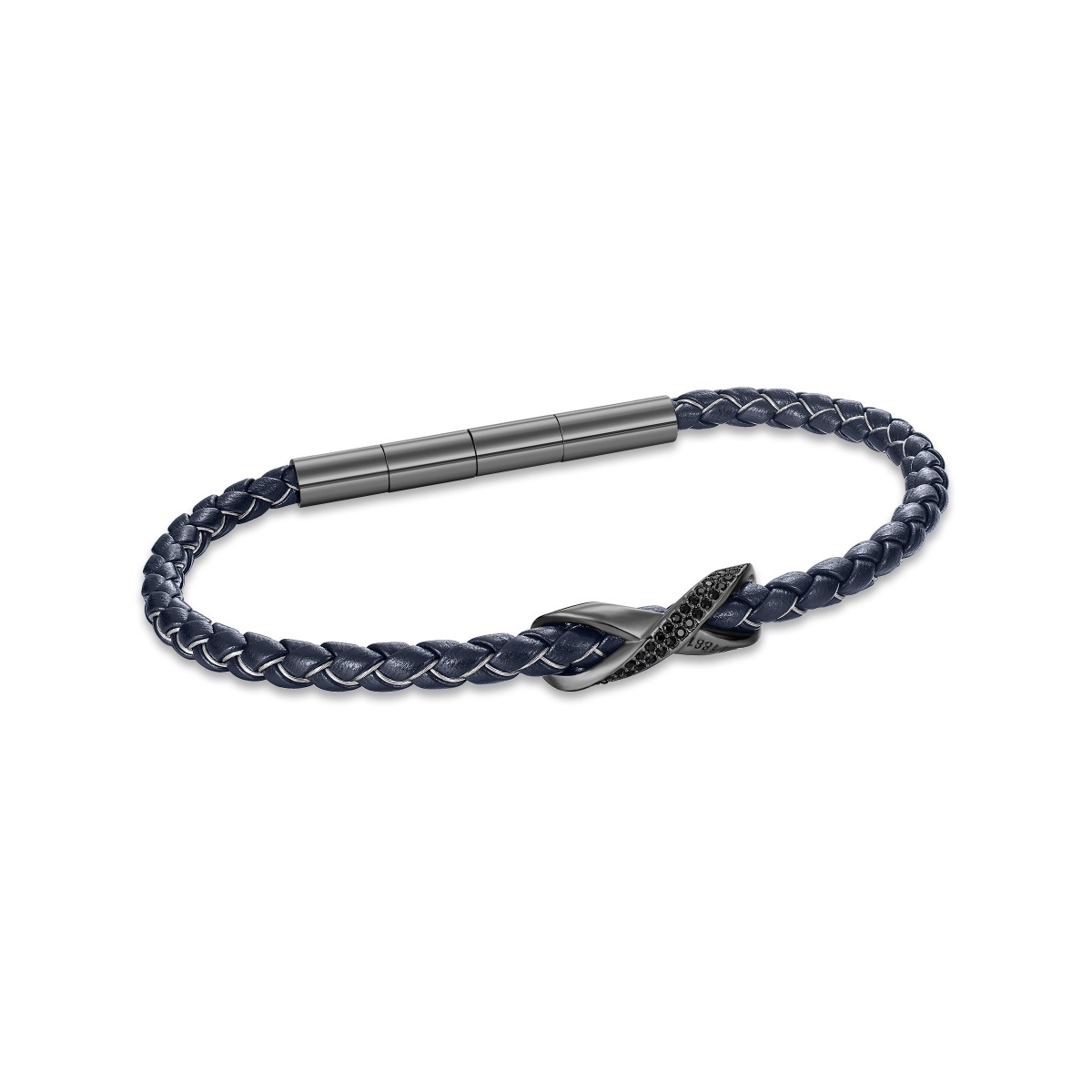 Cerruti 1881 Men's Navy Blue Leather Bracelet – Gunmetal 