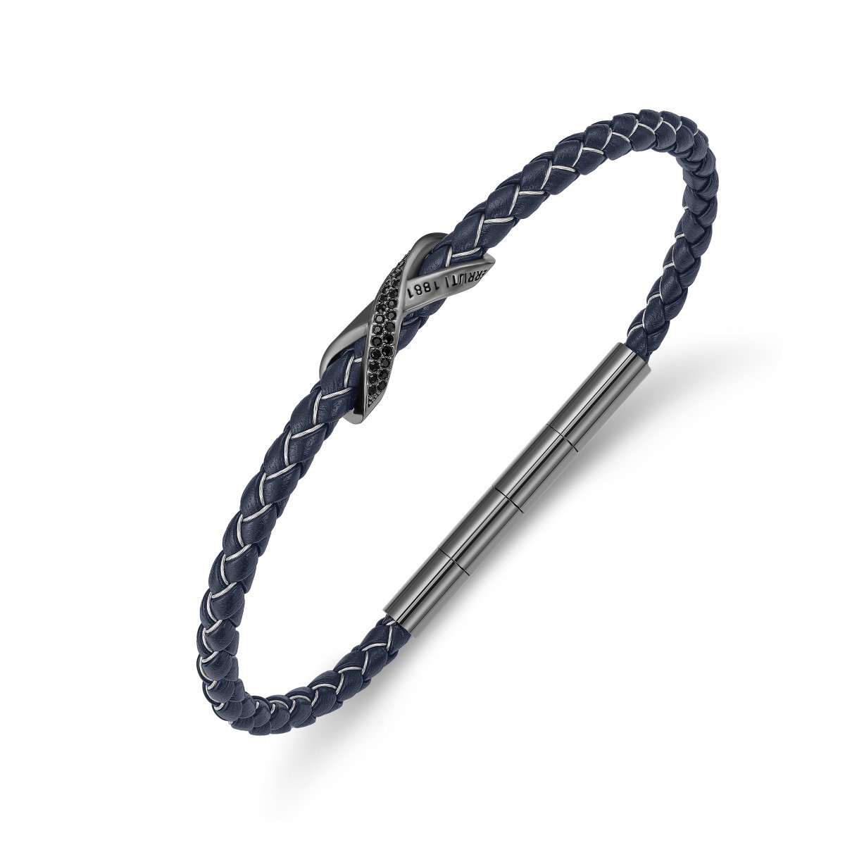 Cerruti 1881 Men's Navy Blue Leather Bracelet – Gunmetal 