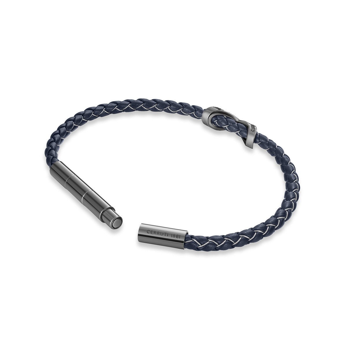 Cerruti 1881 Men's Navy Blue Leather Bracelet – Gunmetal 