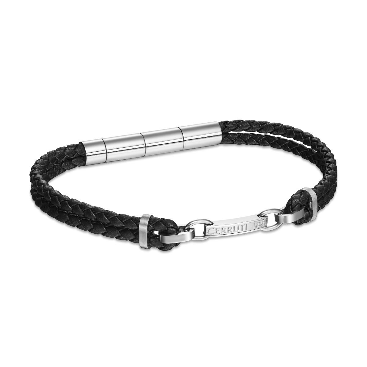 Cerruti 1881 Men's Black Braided Leather Bracelet