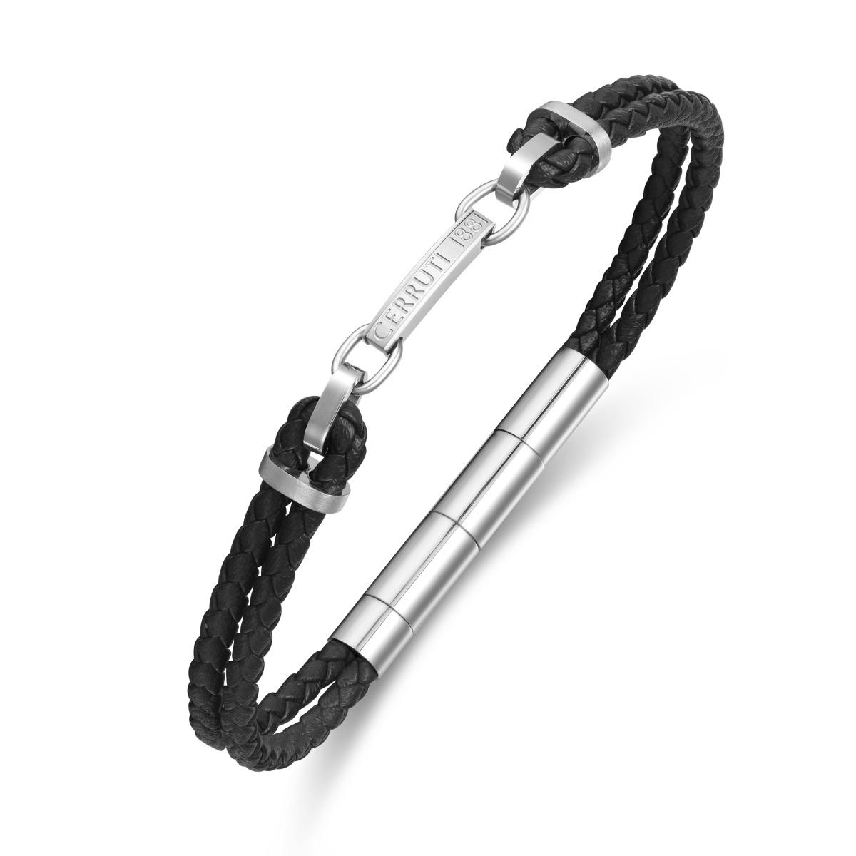 Cerruti 1881 Men's Black Braided Leather Bracelet