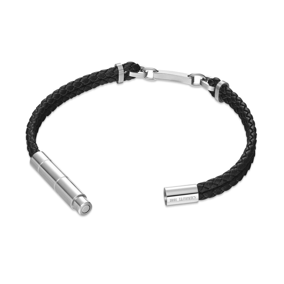 Cerruti 1881 Men's Black Braided Leather Bracelet