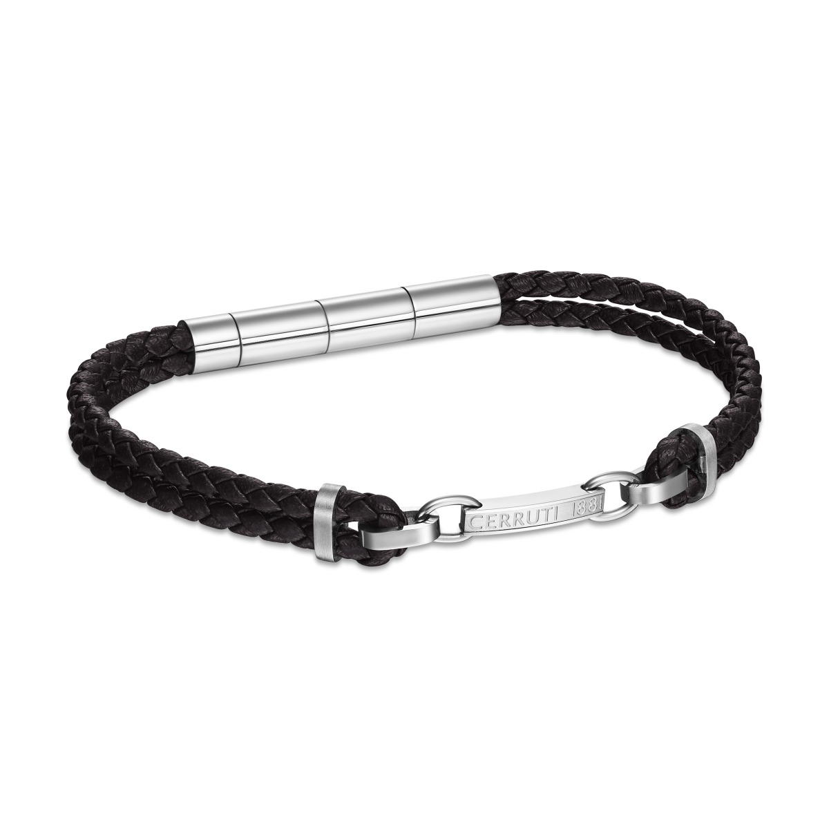 Cerruti 1881 Men's Black Braided Leather Bracelet 