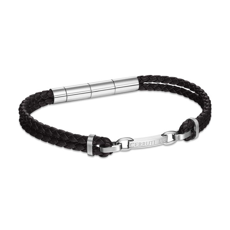 Cerruti 1881 Men's Black Braided Leather Bracelet 