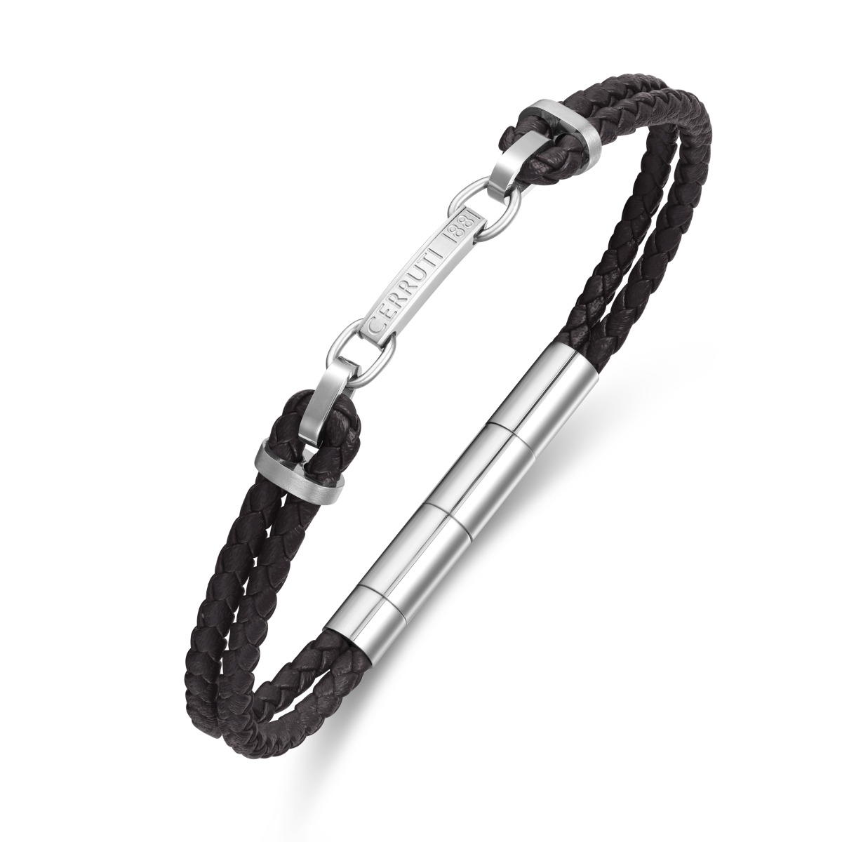 Cerruti 1881 Men's Black Braided Leather Bracelet 