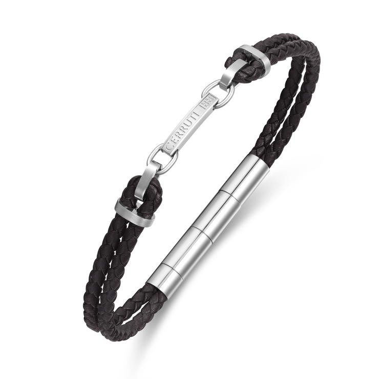 Cerruti 1881 Men's Black Braided Leather Bracelet 