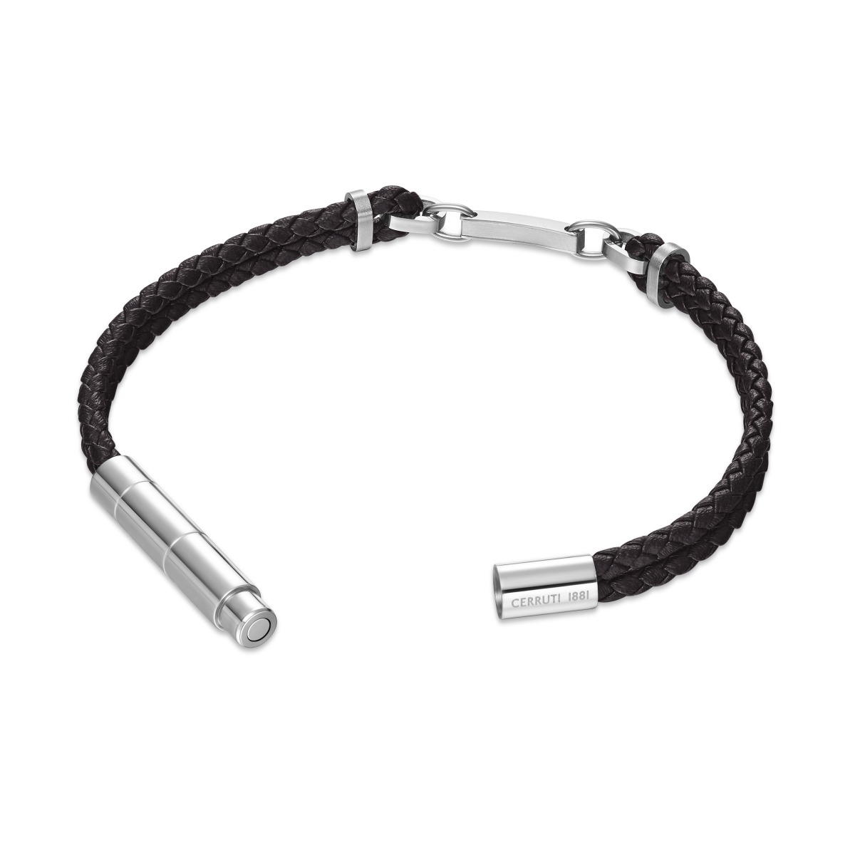 Cerruti 1881 Men's Black Braided Leather Bracelet 