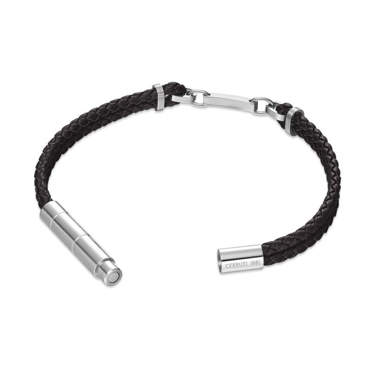 Cerruti 1881 Men's Black Braided Leather Bracelet 