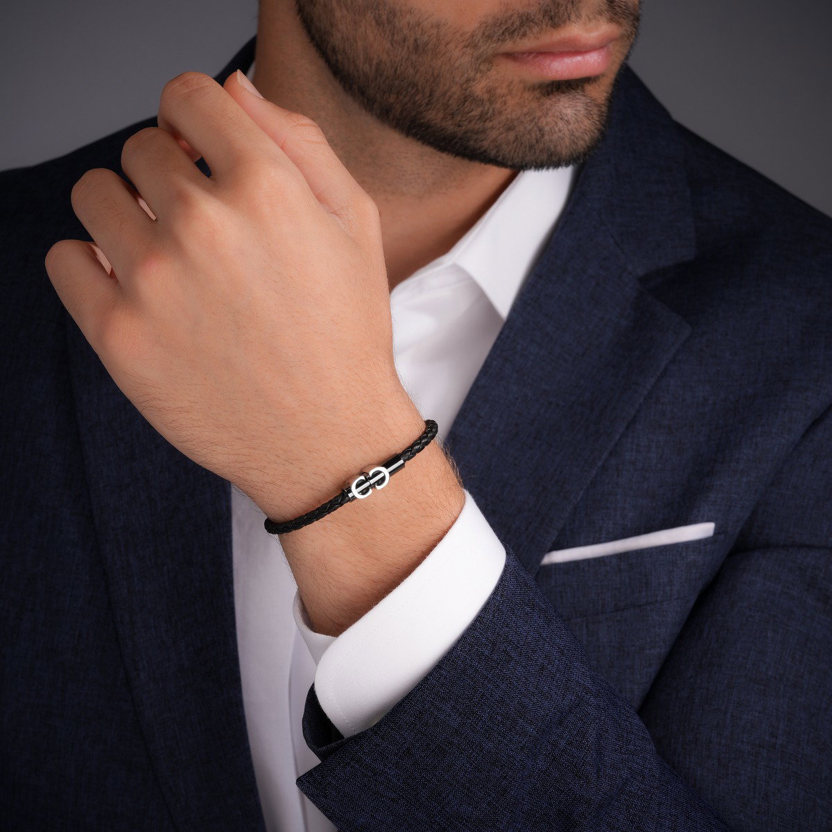 Cerruti 1881 Carlo Men Black Leather Bracelet