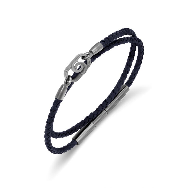 Cerruti 1881 Filippo Men Navy Blue Leather Bracelet