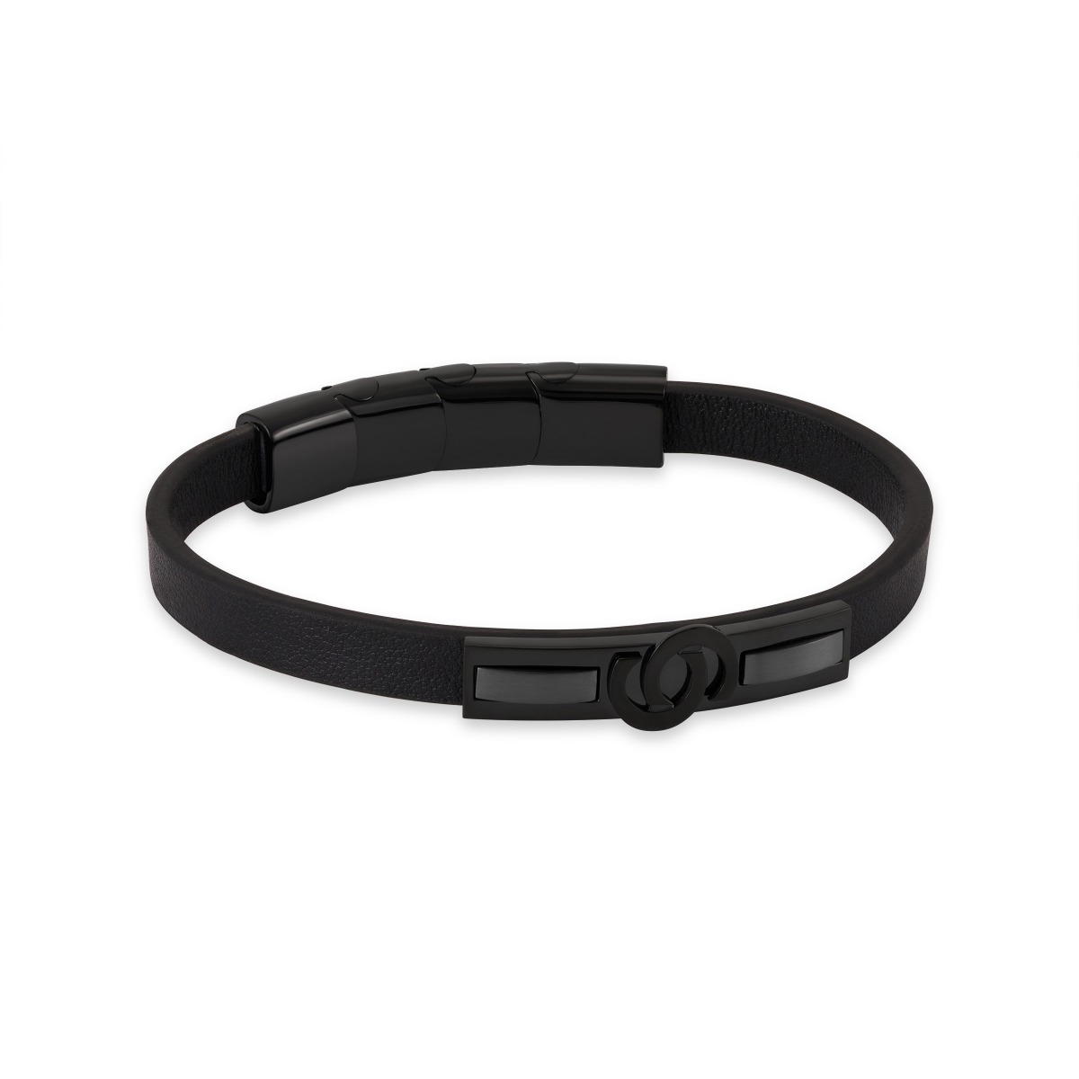 Cerruti 1881 ELIO Black Leather Bracelet with Black Steel