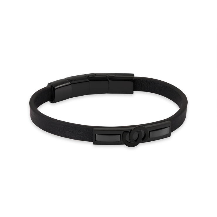 Cerruti 1881 ELIO Black Leather Bracelet with Black Steel
