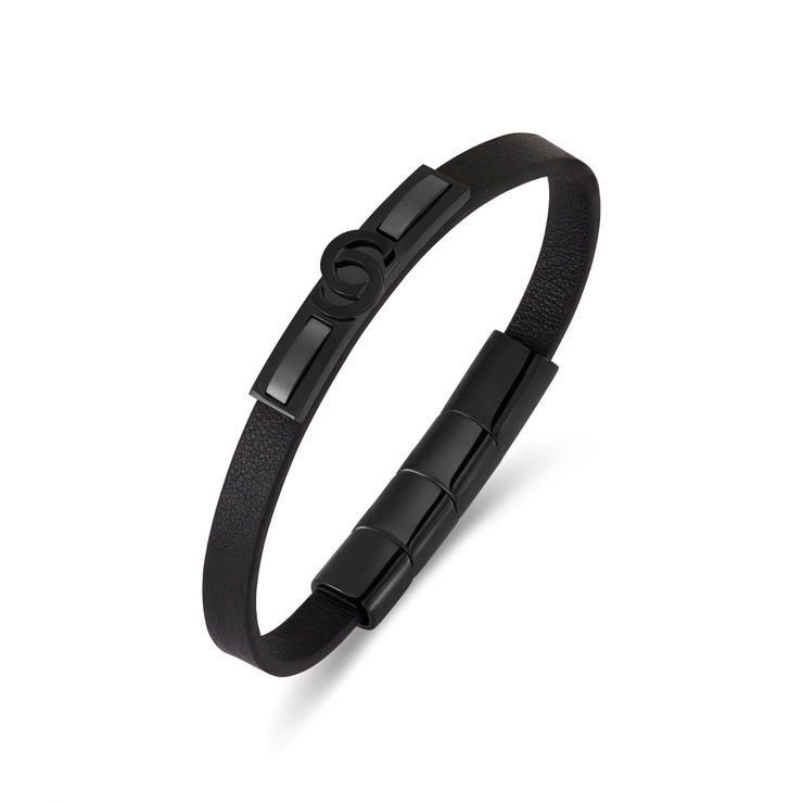 Cerruti 1881 ELIO Black Leather Bracelet with Black Steel