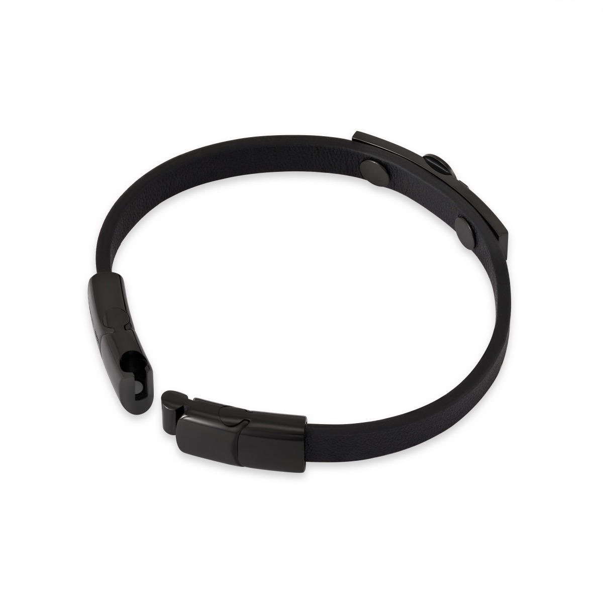 Cerruti 1881 ELIO Black Leather Bracelet with Black Steel