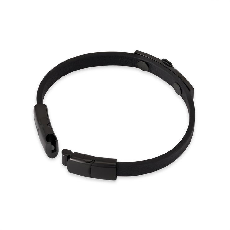 Cerruti 1881 ELIO Black Leather Bracelet with Black Steel