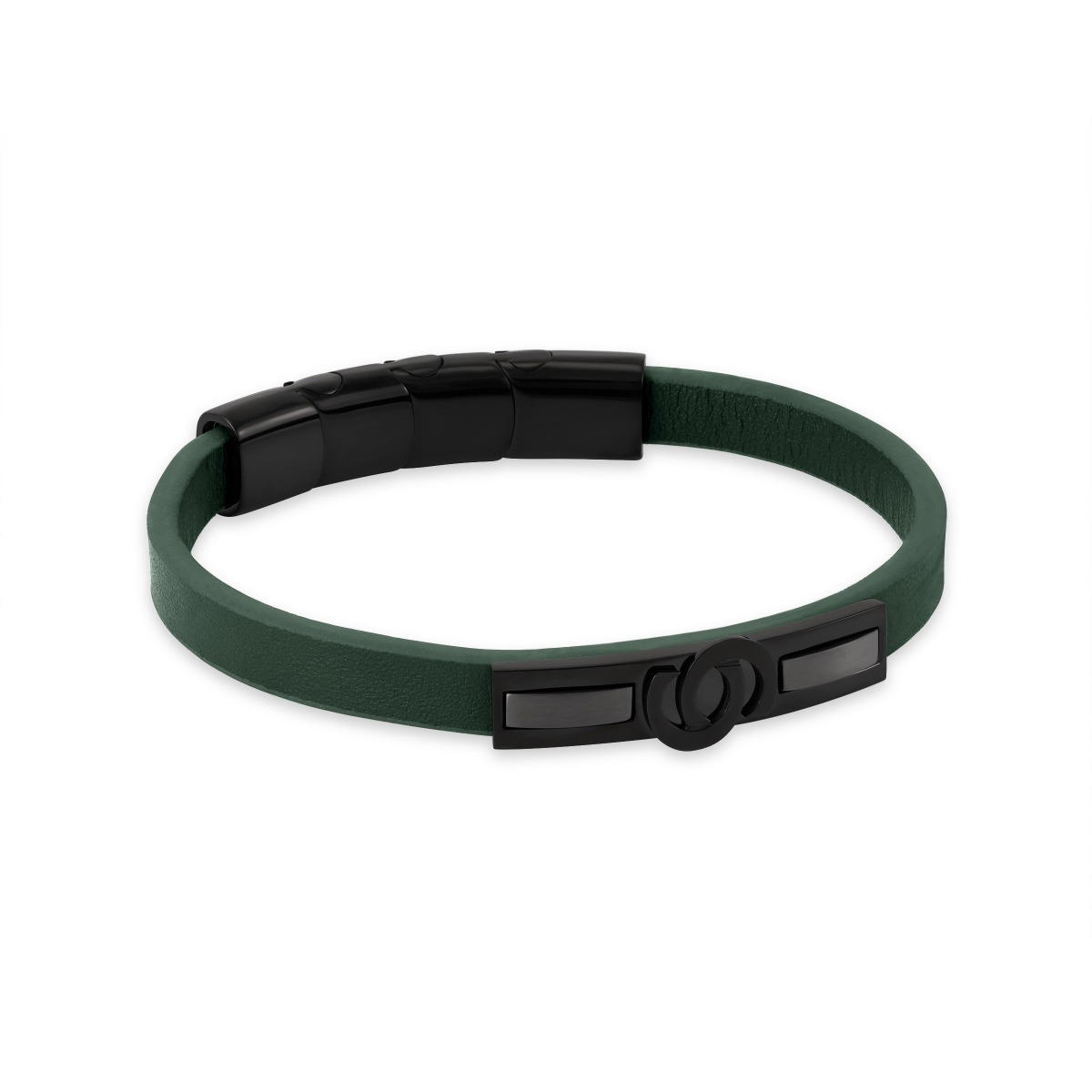 Cerruti 1881 Elio Men Green Leather Bracelet with Black Steel