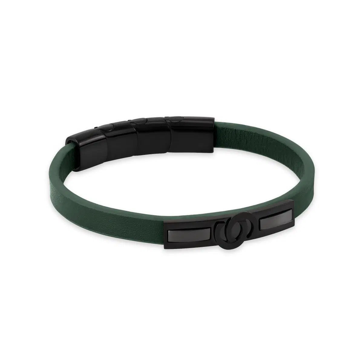 Cerruti 1881 Elio Men Green Leather Bracelet with Black Steel