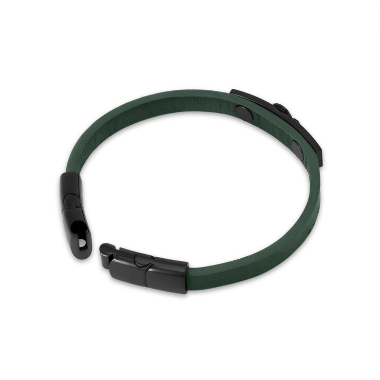Cerruti 1881 Elio Men Green Leather Bracelet with Black Steel