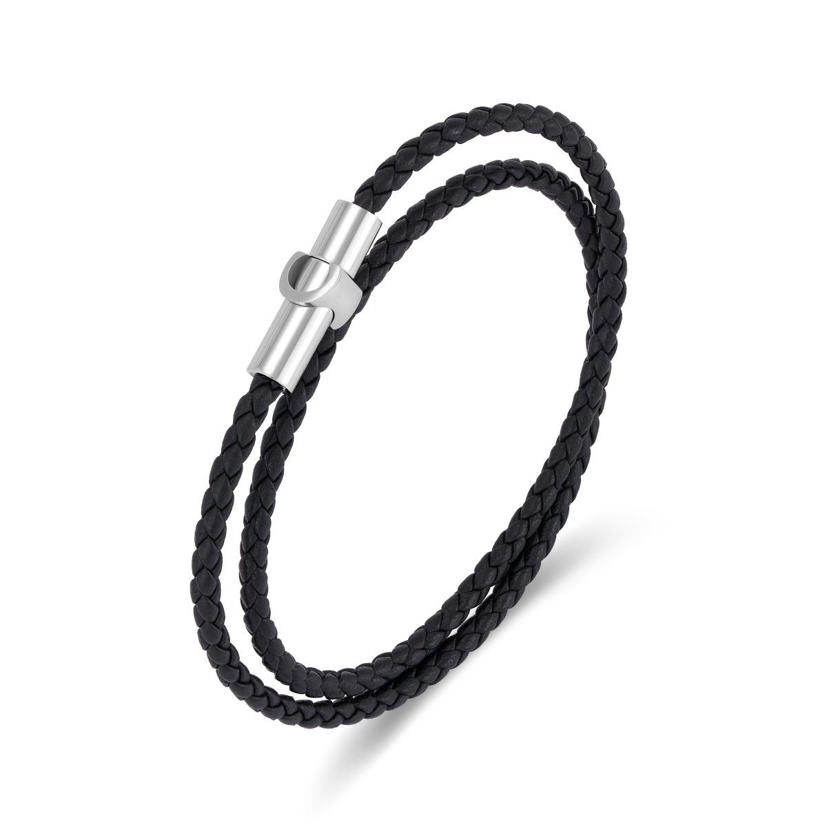 Cerruti 1881 Umberto Black Braided Leather Bracelet for Men