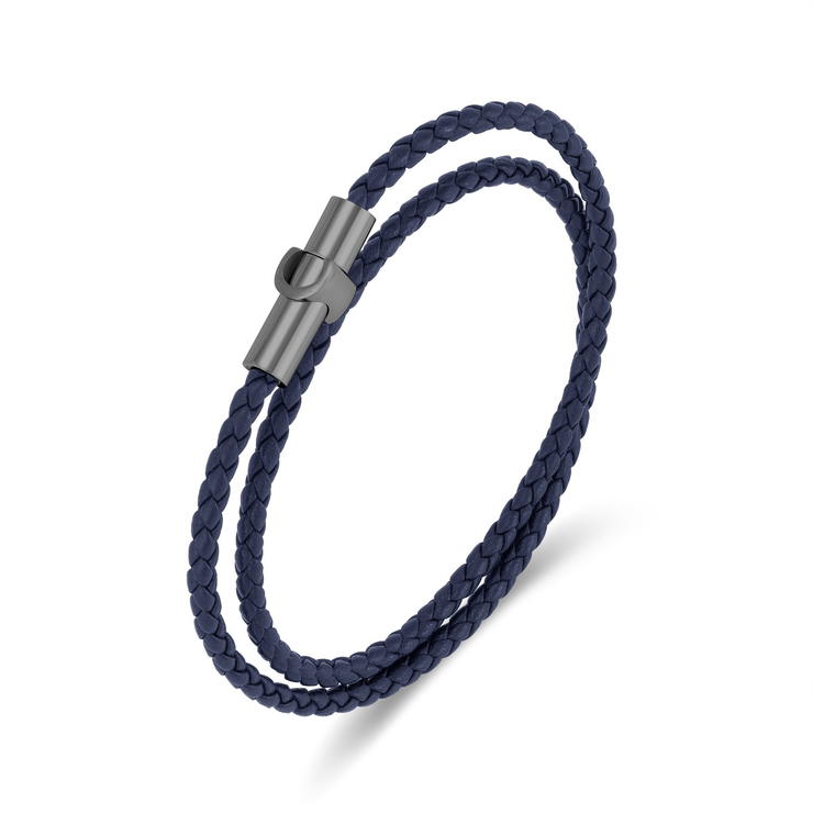 Cerruti 1881 Umberto Blue Braided Leather Bracelet for Men
