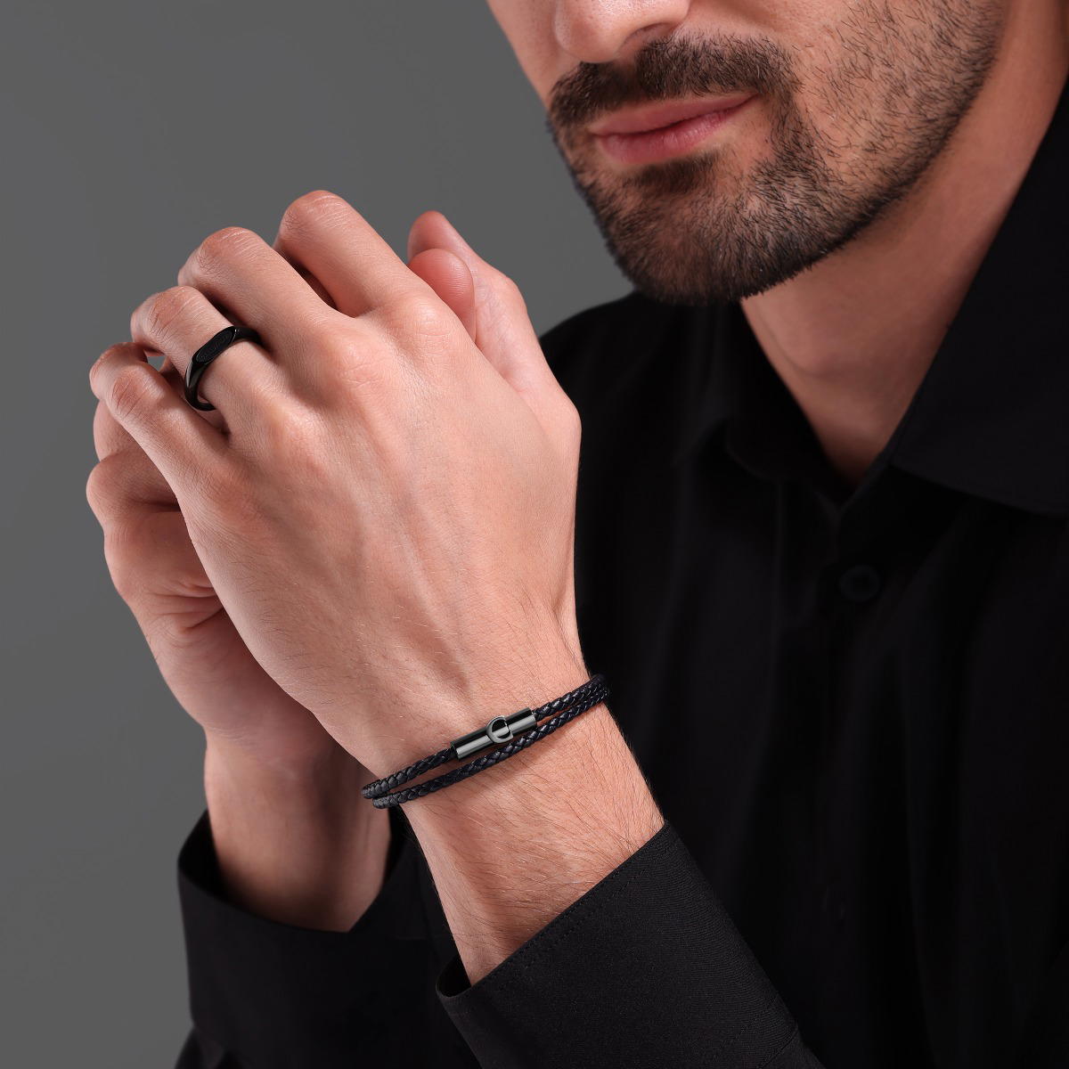 Cerruti 1881 Umberto Blue Braided Leather Bracelet for Men