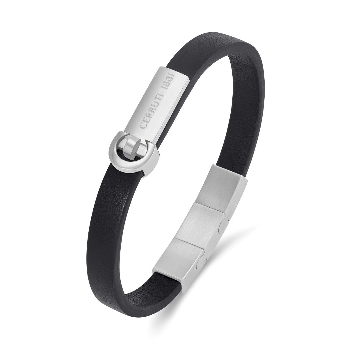 Cerruti 1881 Oscar Black Leather Bracelet for Men