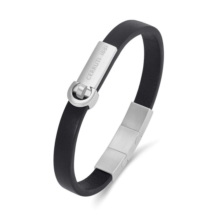Cerruti 1881 Oscar Black Leather Bracelet for Men
