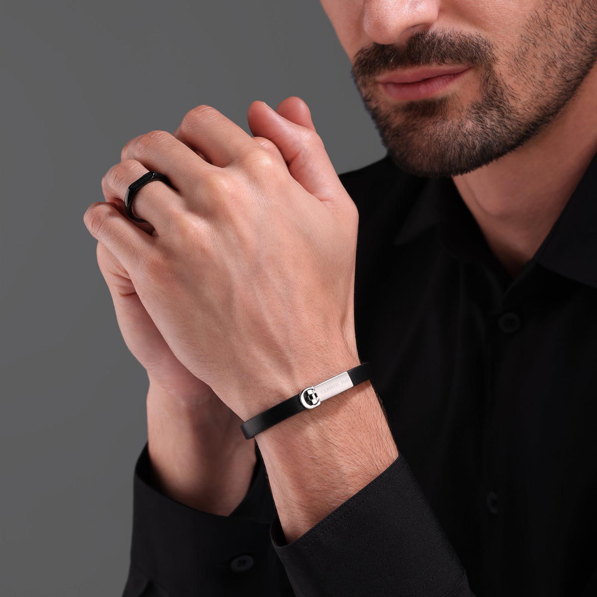 Cerruti 1881 Oscar Black Leather Bracelet for Men