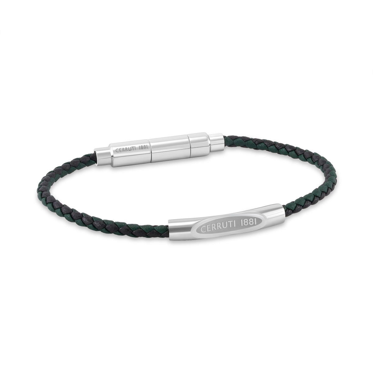 Cerruti 1881 Matteo Black Green Braided Leather Bracelet