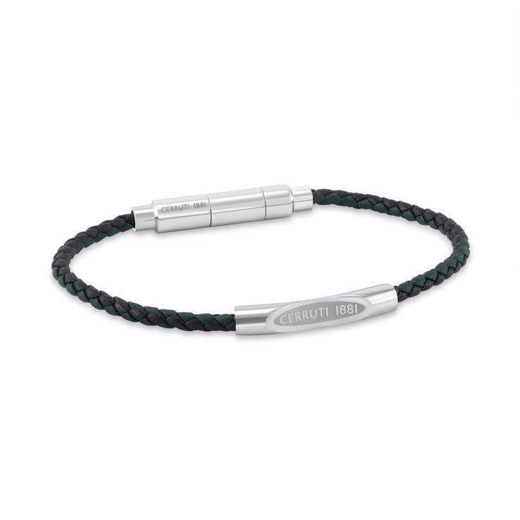 Cerruti 1881 Matteo Black Green Braided Leather Bracelet