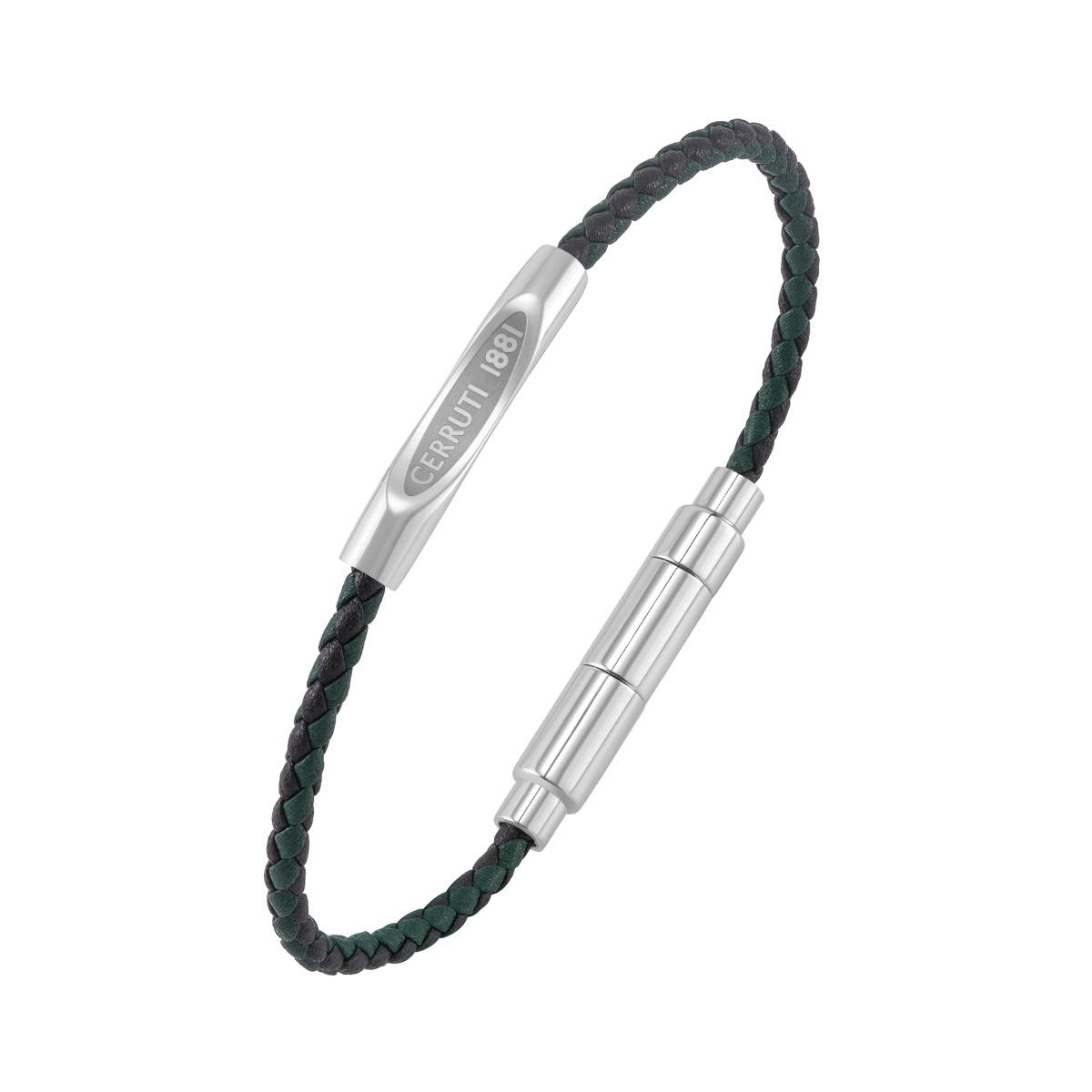 Cerruti 1881 Matteo Black Green Braided Leather Bracelet