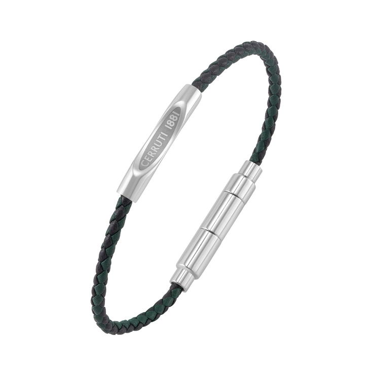 Cerruti 1881 Matteo Black Green Braided Leather Bracelet