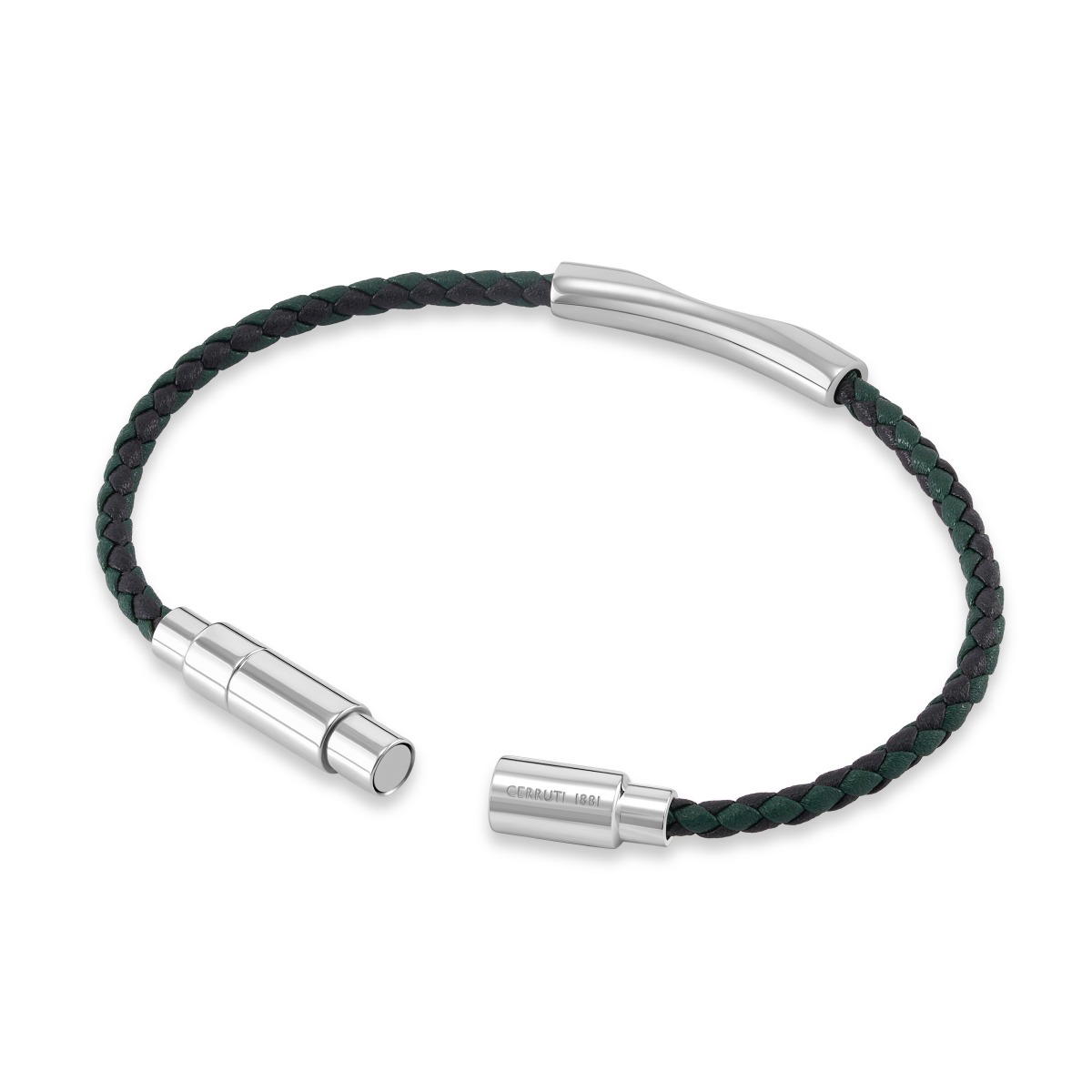 Cerruti 1881 Matteo Black Green Braided Leather Bracelet