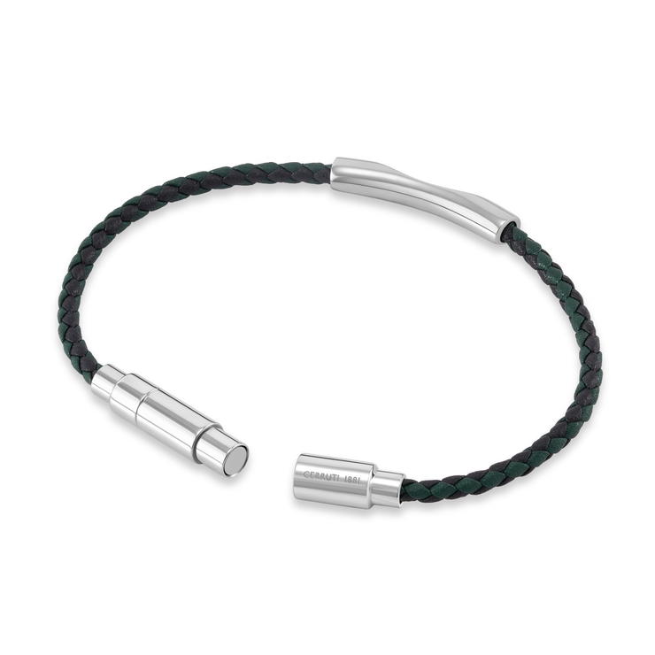 Cerruti 1881 Matteo Black Green Braided Leather Bracelet