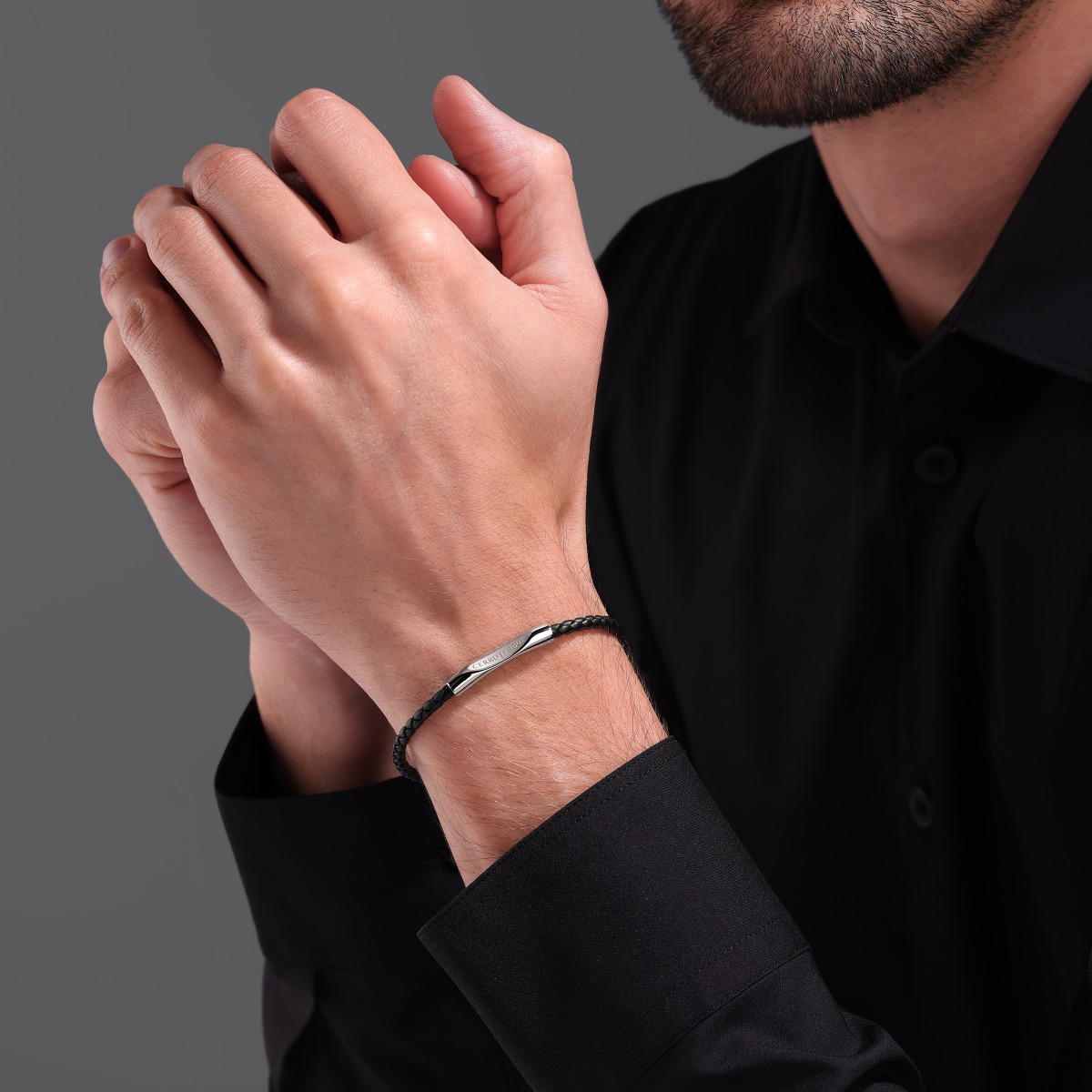 Cerruti 1881 Matteo Black Green Braided Leather Bracelet